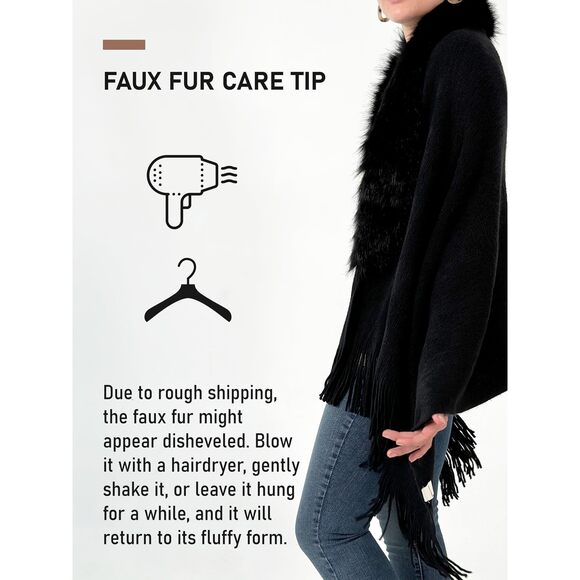 Women\'s Shawl Wrap Poncho Ruana Cardigan Stylish Cape Fuax Fur Sweater 1929